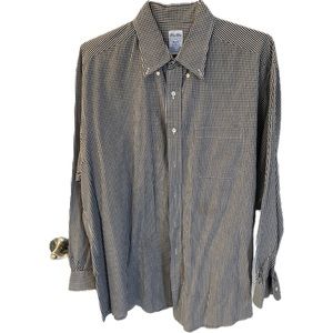 Brooks Brothers relaxed fit, all cotton, black gingham, size 17.5 button down.